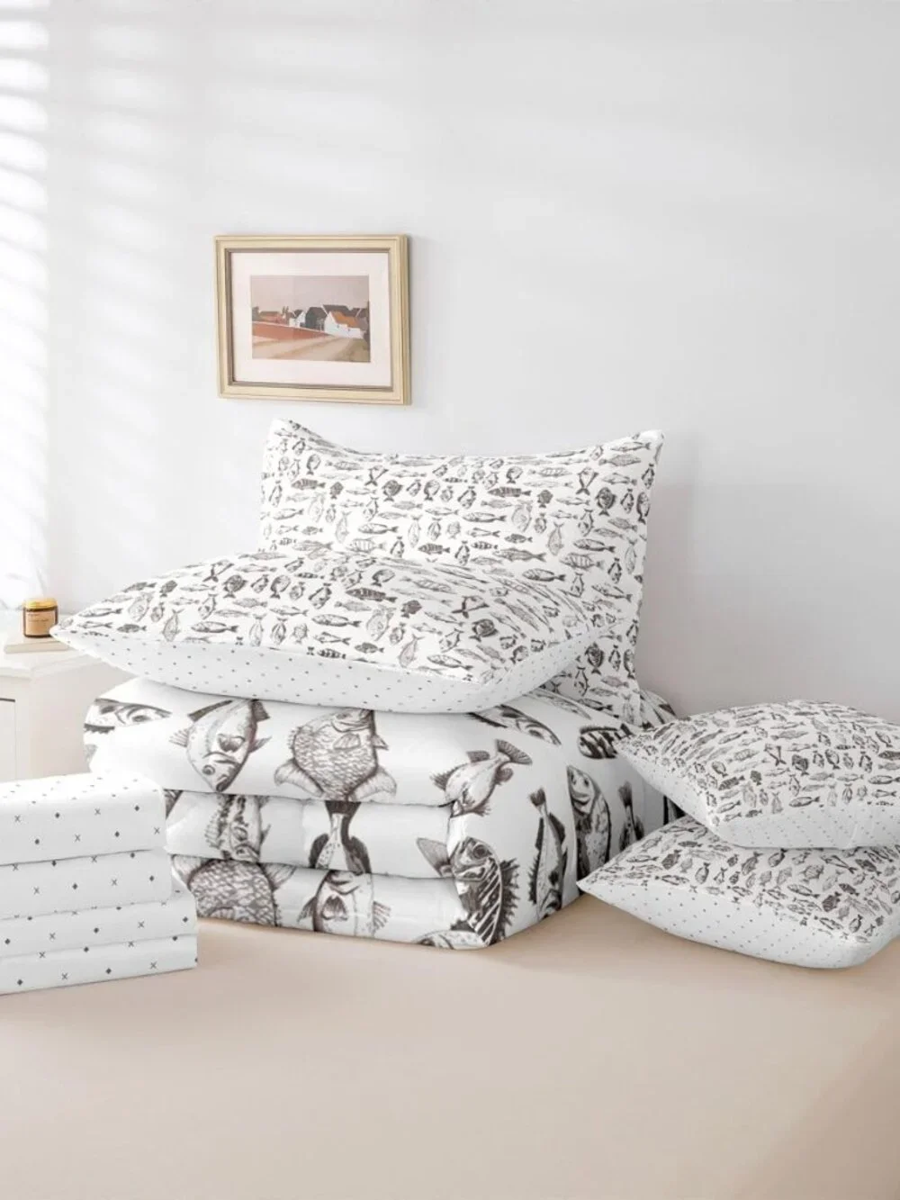 Fishing Comforter Set with Sheets 7 Piece Full Size Rustic Lakehouse Bedding Set